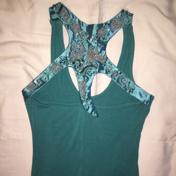 Turquoise top  with beads - Picture 4 of 7